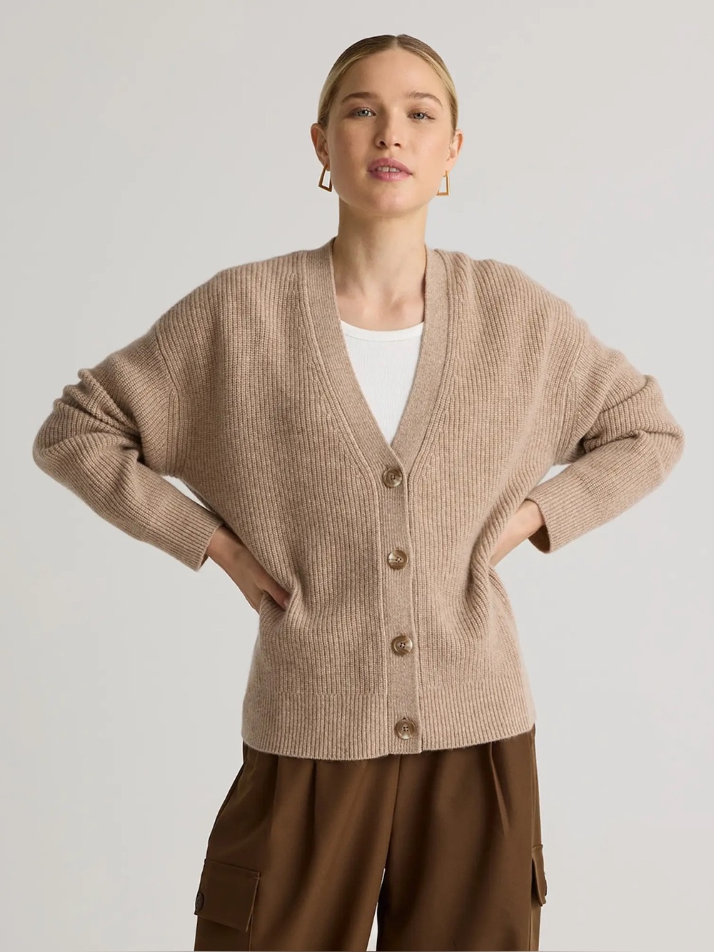Quince SZ XS Mongolian Cashmere Fisherman Boxy Cropped Cardigan Sweater